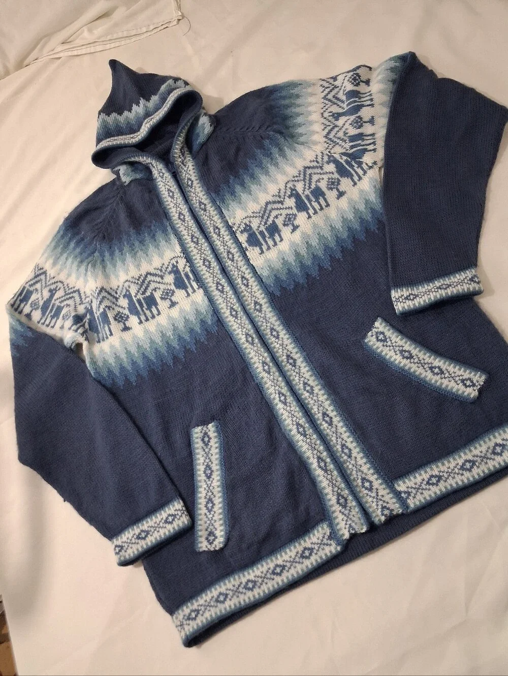 Alpaca Wool Peruvian Zip Up Cardigan Sweater With Pockets Hooded